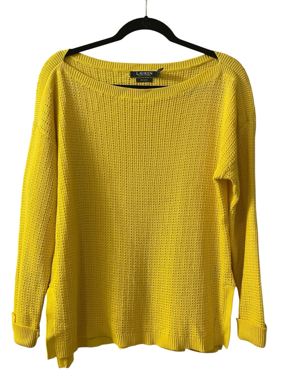 Lauren Ralph Lauren 100% Cotton Knit Boat Neck Yellow Sweater Large